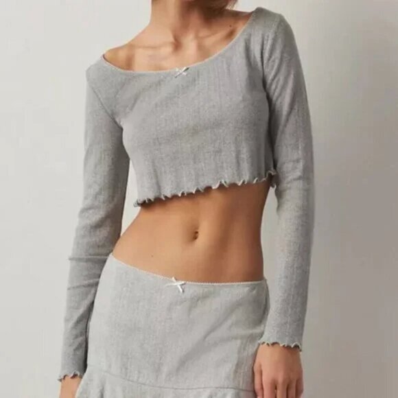 NWT UO Out From Under Sleepless Nights Grey Pointelle Crop Top - Picture 6 of 6